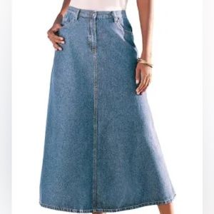 Roaman’s Blue Denim A-Linen Jean Maxi Skirt